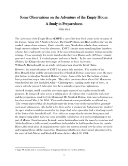 Some Observations on the Adventure of the Empty House: a Study in Preparedness Willis Frick