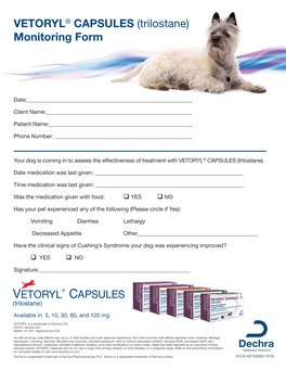 VETORYL® CAPSULES (Trilostane) Monitoring Form