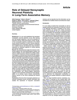 Article Role of Delayed Nonsynaptic Neuronal Plasticity in Long-Term Associative Memory
