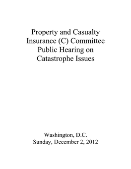 Property and Casualty Insurance (C) Committee Public Hearing on Catastrophe Issues