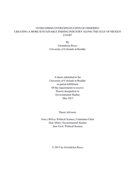 Overcoming Overexploitation of Fisheries: Creating a More Sustainable Fishing Industry Along the Gulf of Mexico Coast