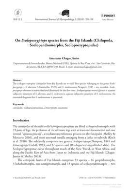 <I>Scolopocryptops</I> Species from the Fiji Islands (Chilopoda