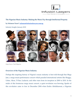 The Nigerian Music Industry: Making the Music Pay Through Intellectual Property by Solomon Nzere* ​Solomon@Infusionlawyers.Com.Ng