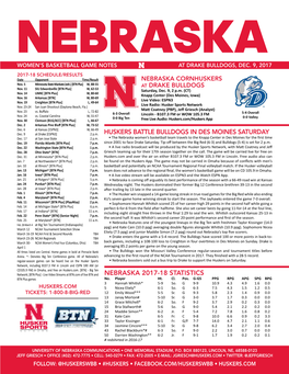 Nebraska 2017-18 Statistics Huskers