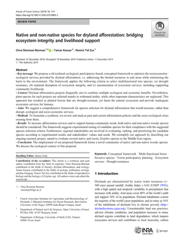 Native and Non-Native Species for Dryland Afforestation: Bridging Ecosystem Integrity and Livelihood Support