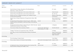 LIBRARY INDEX by SUBJECT Subject Title Notes Author(S) Location ID Agriculture