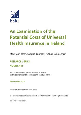 An Examination of the Potential Costs of Universal Health Insurance in Ireland