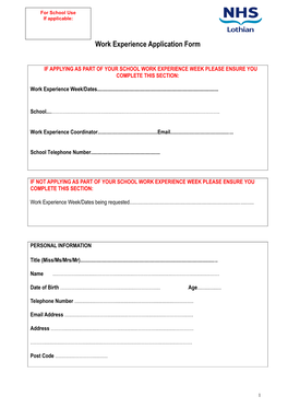 Work Experience Application Form