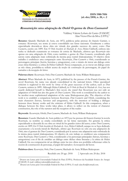 Ressurreição: Uma Adaptação De Otelo? O Germe De Dom Casmurro?