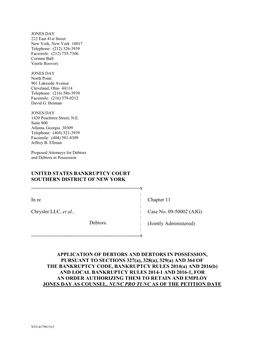 UNITED STATES BANKRUPTCY COURT SOUTHERN DISTRICT of NEW YORK ------X : in Re : Chapter 11 : Chrysler LLC, Et Al., : Case No