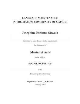 Josephine Ntelamo Sitwala Master of Arts