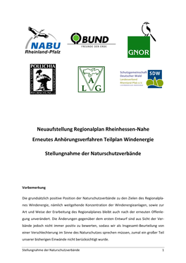 Neuaufstellung Regionalplan Rheinhessen-Nahe Erneutes Anhörungsverfahren Teilplan Windenergie