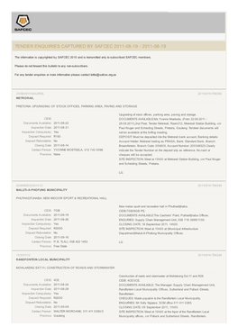 Tender Enquiries Captured by Safcec 2011-08-19 - 2011-08-19