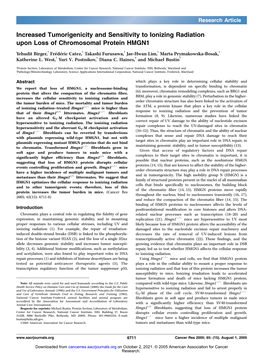 Increased Tumorigenicity and Sensitivity to Ionizing Radiation Upon Loss of Chromosomal Protein HMGN1