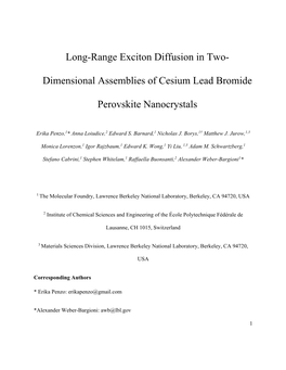 Long-Range Exciton Diffusion in Two- Dimensional Assemblies of Cesium Lead Bromide Perovskite Nanocrystals