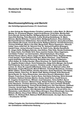 Beschlussempfehlung Und Bericht Des Verteidigungsausschusses (12