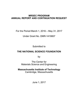 Mrsec Program Annual Report and Continuation Request