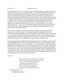 Psalm 20:1-9 Praying for Answers Psalm 20, Along with Psalms 21, 22 and 23, Form a Meaningful Sequence of Kingship Psalms On