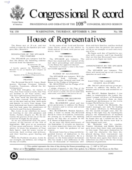 Congressional Record United States Th of America PROCEEDINGS and DEBATES of the 108 CONGRESS, SECOND SESSION