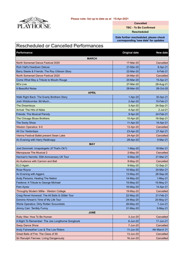 Rescheduled & Cancelled Performances 2020