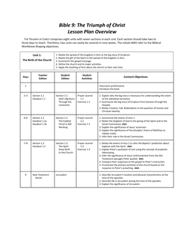 Lesson Plan Overview for Bible 9 the Triumph of Christ, 1St