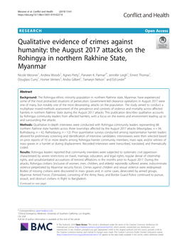 The August 2017 Attacks on the Rohingya in Northern Rakhine State, Myanmar Nicole Messner1, Andrea Woods1, Agnes Petty1, Parveen K