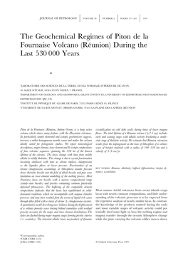 The Geochemical Regimes of Piton De La Fournaise Volcano (Réunion) During the Last 530 000 Years