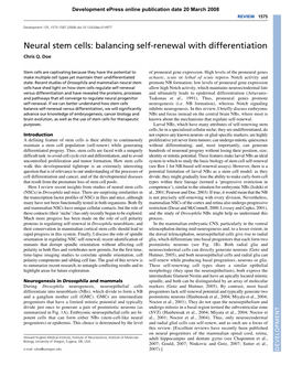 Neural Stem Cells: Balancing Self-Renewal with Differentiation Chris Q