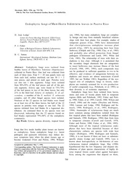 Endophytic Fungi of Manilkara Bidentata Leaves in Puerto Rico