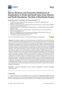 Species Richness and Taxonomic Distinctness of Zooplankton in Ponds and Small Lakes from Albania and North Macedonia: the Role of Bioclimatic Factors
