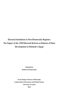 Electoral Institutions in Non-Democratic Regimes: the Impact of the 1990 Electoral Reform on Patterns of Party Development in Mubarak’S Egypt
