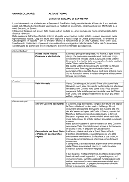 1 UNIONE COLLINARE: ALTO ASTIGIANO Comune Di BERZANO