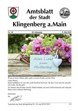 Amtsblatt Der Stadt Klingenberg Nr. 18 Vom 09.05.2019 313 Nr. 18 42