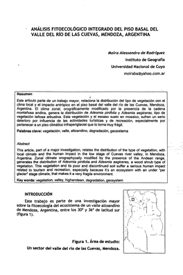 Analísis Fitoecológicos Integrado Del Piso Basal Del Valle Del Río De Las