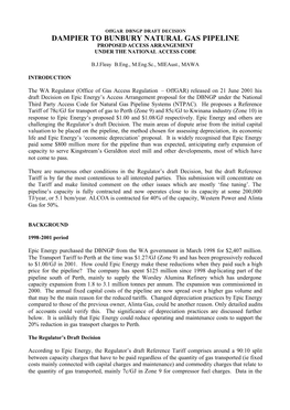 Dampier to Bunbury Natural Gas Pipeline Proposed Access Arrangement Under the National Access Code