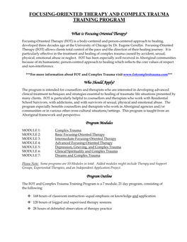 Focusing-Oriented Therapy and Complex Trauma Training Program