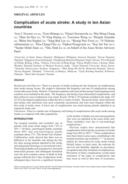 Complication of Acute Stroke: a Study in Ten Asian Countries