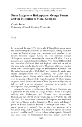 George Ferrers and the Historian As Moral Compass.” LATCH 2 (2009): 101-114