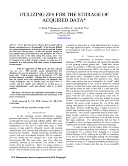 Utilizing Zfs for the Storage of Acquired Data*