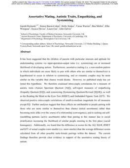 Assortative Mating, Autistic Traits, Empathizing, and Systemizing