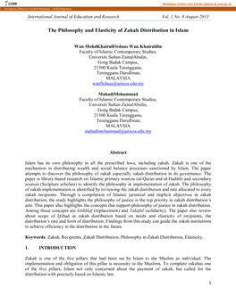 The Philosophy and Elasticity of Zakah Distribution in Islam