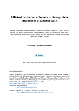 Efficient Prediction of Human Protein-Protein Interactions at a Global Scale