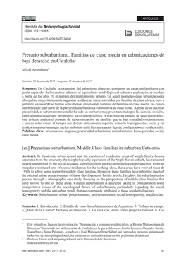 Precario Suburbanismo. Familias De Clase Media En Urbanizaciones De Baja Densidad En Cataluña1