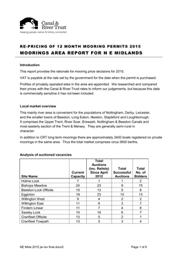 Long Term Mooring Price Review for Sites Within The