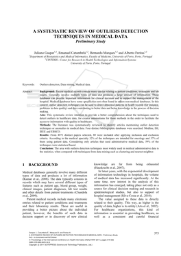 A SYSTEMATIC REVIEW of OUTLIERS DETECTION TECHNIQUES in MEDICAL DATA Preliminary Study