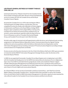 Lieutenant-General (Retired) Guy Robert Thibault, Cmm, Msc, Cd