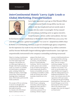 Lintercontinental Hotels' Larry Light Leads a Global Marketing