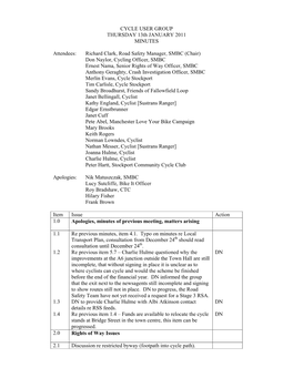 CYCLE USER GROUP THURSDAY 13Th JANUARY 2011 MINUTES