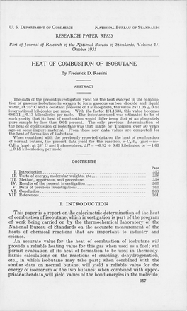 HEAT of COMBUSTION of ISOBUTANE by Frederick D