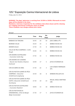125.ª Exposição Canina Internacional De Lisboa Friday, July 10, 2015